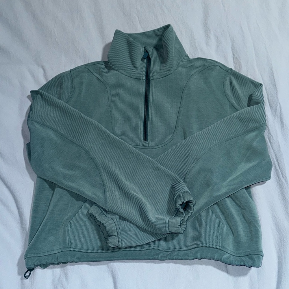 Lululemon Brushed Softstreme Ribbed Half Zip, Green Jasper Size 4
